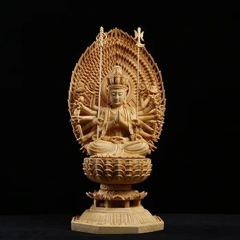 1000 ручная статуя Гуань Инь, деревянная статуя будды, основание лотоса, свет будды, японская статуя будды, домашний декор, Фэн-Шуй, Гуань Инь