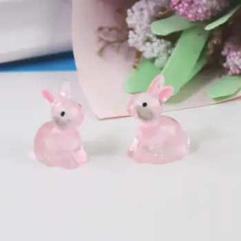 10шт Декоративных моделей кукольных домиков с кроликами, микро-ландшафтное оформление, трехмерный светящийся миниатюрный кролик, маленький подарок