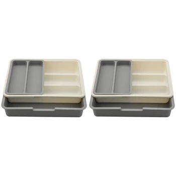 2 ящика для столовых приборов, Выдвижной регулируемый ящик для посуды, органайзер для кухонной утвари, Многоцелевое хранилище для кухни