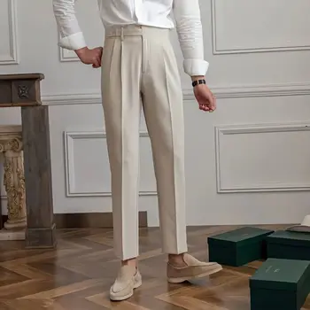 2023 Весенне-осенние хлопковые прямые костюмные брюки, Мужские свободные брюки делового однотонного повседневного покроя Брендовая одежда Z95