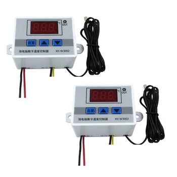 2X XH-W3002 220V Цифровой светодиодный регулятор температуры 10A Датчик управления термостатом с водонепроницаемым датчиком W3002