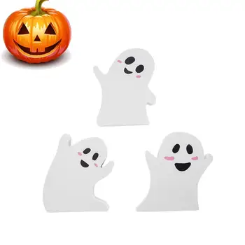 3 Упаковки милых белых призраков, счастливого Хэллоуина, деревянные центральные знаки, украшения для стола на Хэллоуин, реквизит для трюков или угощений