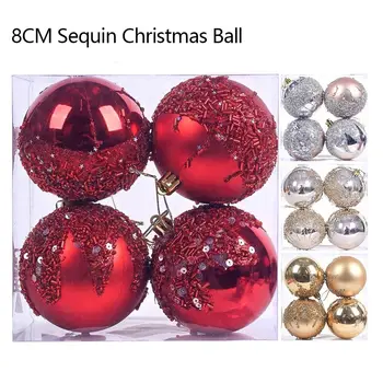 4 шт. пластиковые подвесные шары для рождественской елки, прочное украшение, 8 см рождественский шар, бриллиантовые блестки, подвесной шар для домашней вечеринки