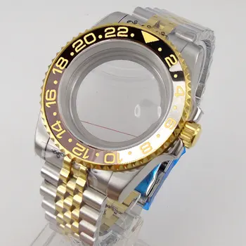 40-миллиметровый двухцветный Серебристо-золотой корпус часов Сапфировое стекло Юбилейный браслет для SUB GMT NH35 NH36 Механический механизм Аксессуары и запчасти
