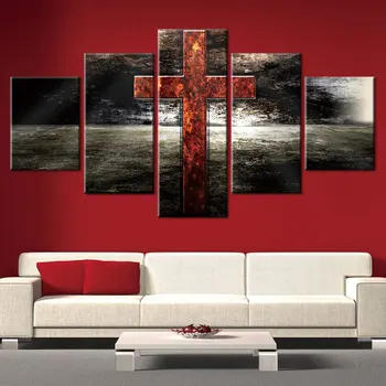 5-панельный современный Крест Бога Иисуса на холсте, Принты, Картины, Настенное искусство, Модульное Украшение для дома, Фото, Плакат с HD-печатью
