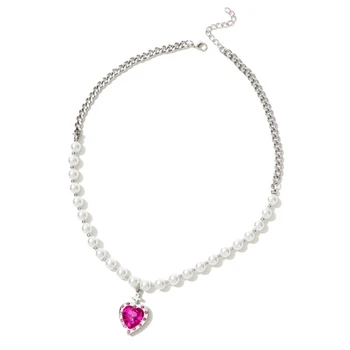 652F Розовое ожерелье с подвеской в виде сердца из циркона, Милое Крутое Колье с жемчугом, ожерелье на шею, Модное ожерелье с цепочкой на ключицу, ювелирные изделия