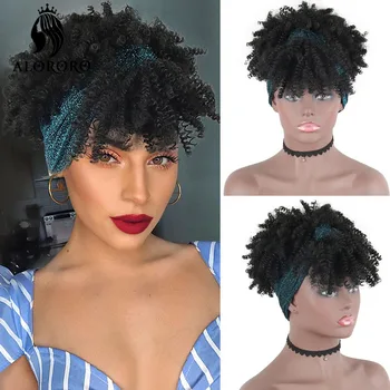 Alororo Afro Puff Короткая Кудрявая повязка на голову, Синтетический Парик для черных женщин, Тюрбан, парики из каштановых волос