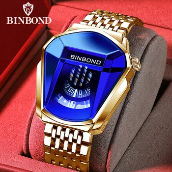 Binbond Популярная концепция мотоцикла, мужские кварцевые часы, водонепроницаемые часы из люминесцентной стали, черные технологические часы JiChe01
