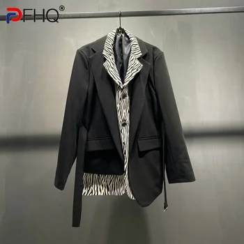 PFHQ Дизайн блейзера в полоску под зебру, Контрастный цвет, пэчворк, поддельные мужские пиджаки из двух частей, летнее высококачественное пальто 2023, элегантное