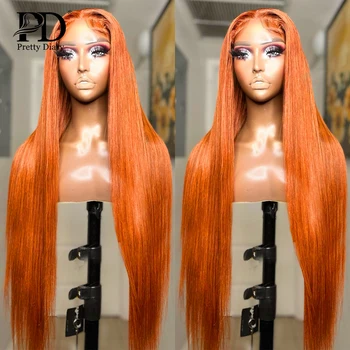 Pretty Diary Orange Ginger Bone Прямой Прозрачный парик с кружевом спереди 13x4 HD, Бразильский парик из человеческих волос с кружевом спереди 13x6 цветов