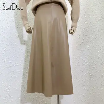 Sofdio из искусственной кожи, модная винтажная однотонная эластичная юбка Миди трапециевидной формы с высокой талией, женская осень 2023, Элегантная шикарная клубная одежда для вечеринок