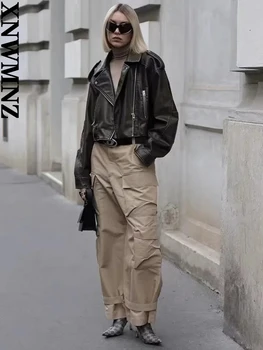 XNWMNZ Женская мода 2023, осенне-зимняя куртка из искусственной кожи, пальто, женский мотоциклетный ремень на молнии с длинным рукавом, женская верхняя одежда