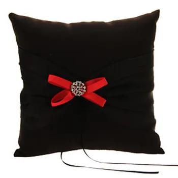 Аппликация 20x20 см, подушка для обручального кольца с лентой, Подушка для колец цвета слоновой кости, Декоративная Подставка для колец для свадебной церемонии, черный