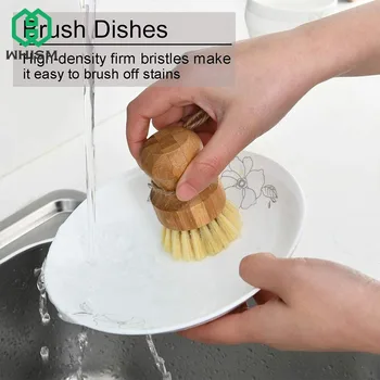 Бамбуковая щетка для чистки кухни, щетка для посуды из сизалевой пальмы с короткой ручкой, щетка для посуды, кастрюля для домашнего мытья посуды с антипригарным покрытием