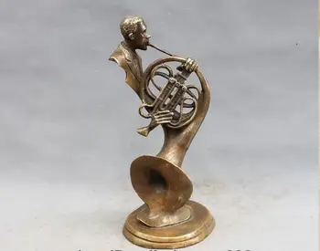 Бронзовый музыкант-мужчина западного искусства, выдувающий валторну, Медная скульптура