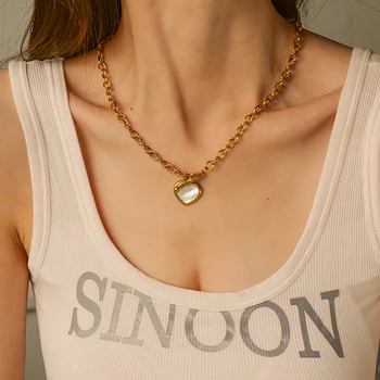 Винтажное ожерелье с подвеской в виде сердца из белой раковины из нержавеющей стали для пляжных женщин, Водонепроницаемые украшения, подарок на отпуск
