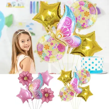 Воздушные шары из алюминиевой фольги с цветами Милая Бабочка Листья Подсолнечника Звезда Гелиевый Баллон День Рождения Свадебные украшения