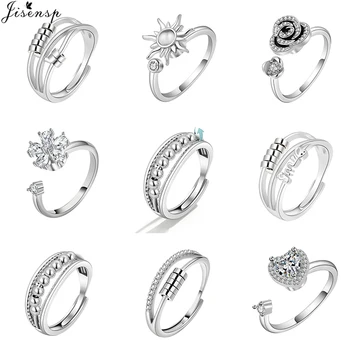 Вращающиеся ювелирные изделия, Регулируемое Тревожное кольцо Для женщин, Модные для девочек Цветочные Круглые бусины, подвески, кольца для пальцев, подарки от давления