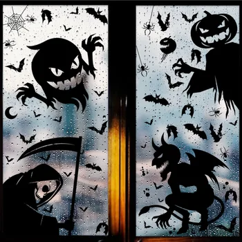 Гигантский Жуткий монстр на Хэллоуин, Наклейки на окна с Привидениями, Скелет Летучей мыши на Хэллоуин, Статические Наклейки