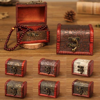 Деревянная маленькая Шкатулка в европейском ретро стиле для колец, серег, ожерелий, украшений, Подарочный Антикварный Мини-сундук с сокровищами, коробка-органайзер