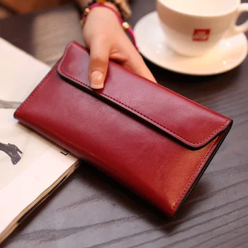Женский кошелек из натуральной кожи, модная сумка для денег с магнитной пряжкой, сумочка с длинным карманом, держатель для карт для женщин