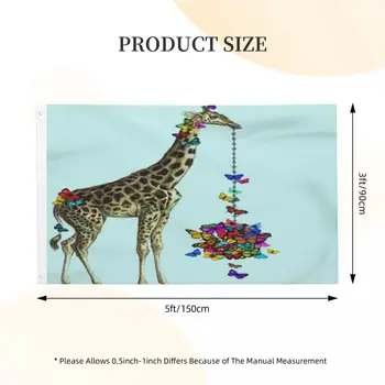 Жираф с разноцветными радужными бабочками Madame Memento Прозрачный двусторонний принт с одним флажком для украшения