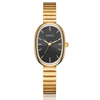Качественные овальные часы, женские кварцевые наручные часы, простой минималистичный квадратный циферблат, женские часы из черного золота, студенческое новое модное платье Reloj