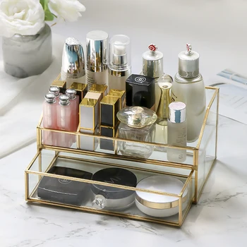 Косметический органайзер Nordic Glass Для ванной комнаты, духи, лак для ногтей, ящик для хранения губной помады, Пылезащитные инструменты для хранения макияжа
