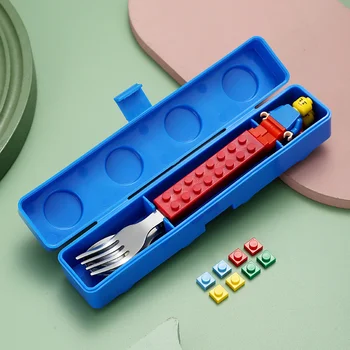 Креативная детская посуда из нержавеющей стали, Портативная маленькая ложка, Забавные детские строительные блоки, набор вилок и ложек, игрушки-головоломки