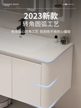 Круглый угловой шкаф для ванной комнаты из алюминия кремового цвета, комбинированный шкаф для умывальника, керамический умывальник Corian