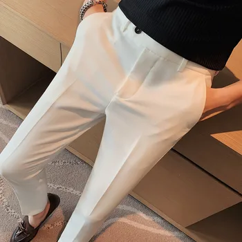 Летние однотонные мужские деловые брюки 2023 года, винтажные высококачественные повседневные офисные брюки для вечеринок в корейском стиле, банкетные брюки для вечеринок