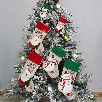 Льняной Рождественский чулок, подарочная сумка для конфет, снеговик, Рождественская елка, подвесной орнамент, подвески, Веселое Рождественское Новогоднее украшение для дома
