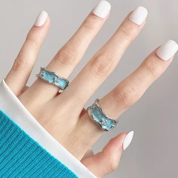 Мода Циркон синий текстура кольца для женщин персонально простой способ открытия указательный палец кольца ювелирные изделия аксессуары для вечеринок