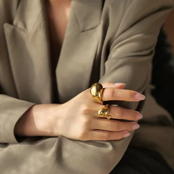 Модное кольцо-молоток из нержавеющей стали серебристо-золотого цвета с каплевидной структурой для женщин, металл с покрытием 18 карат, Водонепроницаемые ювелирные изделия