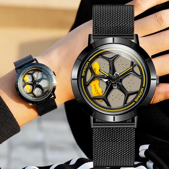 Мужские автомобильные кварцевые наручные часы с модным ободом и ступицей, водонепроницаемые спортивные часы, автомобильные часы с вращающимся циферблатом из нержавеющей стали, мужские часы Relogio
