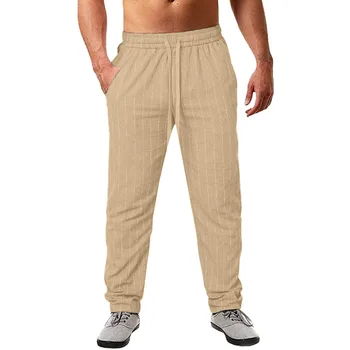 Мужские полосатые брюки-карандаш с ремешками, облегающие брюки с эластичной талией, стрейчевые пляжные брюки-карандаш, осенние брюки-карандаш