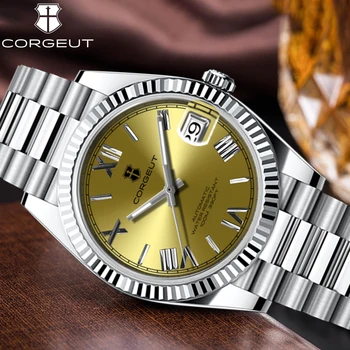 Мужские часы CORGEUT 36mm High Luxury Fashion Business Bright Log с сапфировым стеклом, автоматические механические водонепроницаемые часы с датой для мужчин