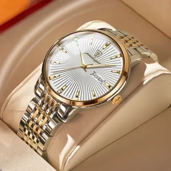 Мужские часы Kefio Класса люкс Бизнес Водонепроницаемые светящиеся кварцевые часы Спортивный кожаный ремешок Часы с датой Reloj Hombr