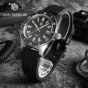 Мужские Часы San Martin 41mm 62mas V4 Diver NH35 Автоматические Механические Часы Из Сапфирового Стекла С Окошком Даты 200 м Водонепроницаемый Светящийся
