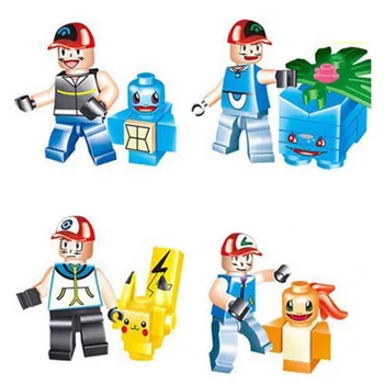 Набор серии Pokemon из 4 строительных блоков Pokémon figurinesToys, собранная игрушка из мелких частиц Pokemon в подарок