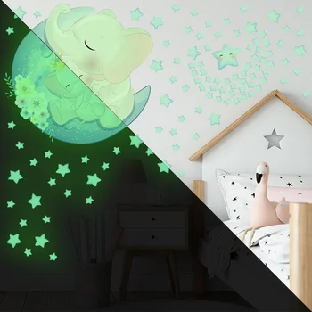 Наклейки на стену со светящимися звездами для детей, Детская Комната, потолок в спальне, Домашний декор, Флуоресцентный Мультяшный Мишка, светящиеся в темноте наклейки