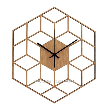 Настенные часы для спальни домашний декор офисный подарок бесшумные современные шестиугольные кварцевые большие с батарейным питанием бамбуковая деревянная геометрия
