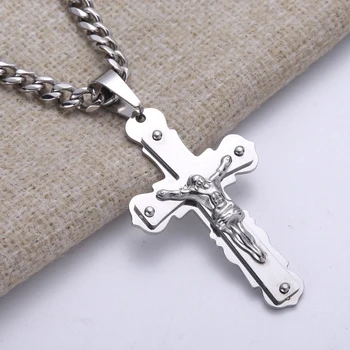 Новая мода Женщины мужчины Иисус распятие крест кулон ожерелье Кубинская цепочка из нержавеющей стали серебряный цвет ювелирные изделия подарок