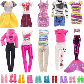 Новейшая мода ручной работы, 6 предметов/лот, аксессуары для кукол, бесплатная доставка = 3 кукольные одежды + 3 обуви для игры в Барби, подарок на день рождения 