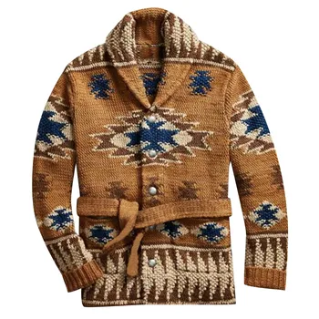 Новинка зимы 2023, высококачественный мужской этнический жаккардовый утолщенный кардиган, свитер на шнуровке, вязаное теплое пальто Jaqueta Masculina