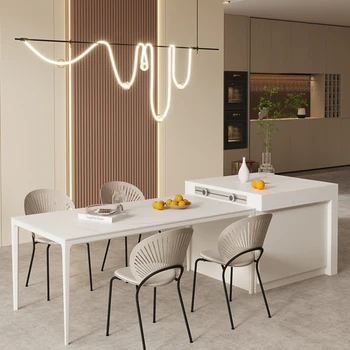 Обеденный стол из каменной доски, гостиная, минималистичный современный итальянский светлый роскошный островной обеденный стол и стул