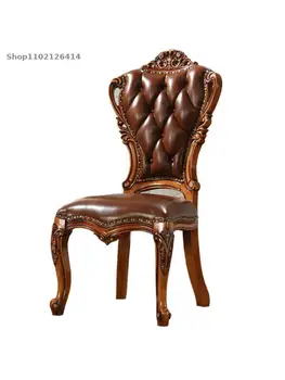 Обеденный стул из массива дерева в европейском стиле, кожаное кресло, американский обеденный стол класса люкс и стул с подголовником