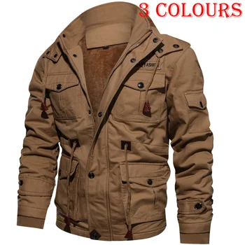 Оптовая настраиваемая мужская куртка для спецодежды с карманами для тепла зимой 2024, Мужское плюшевое пальто с капюшоном из хлопка больших размеров