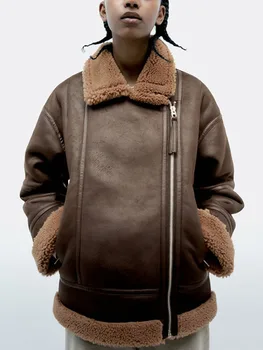 Осенне-зимняя новая женская одежда ретро пара фанатов автомобиля уличная модная крутая флисовая внутренняя шерсть двусторонняя куртка пальто