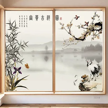 Пленки для окон в китайском стиле, китайская живопись тушью, Цветы, птицы, стеклянная пленка, Самоклеящиеся статические матовые наклейки